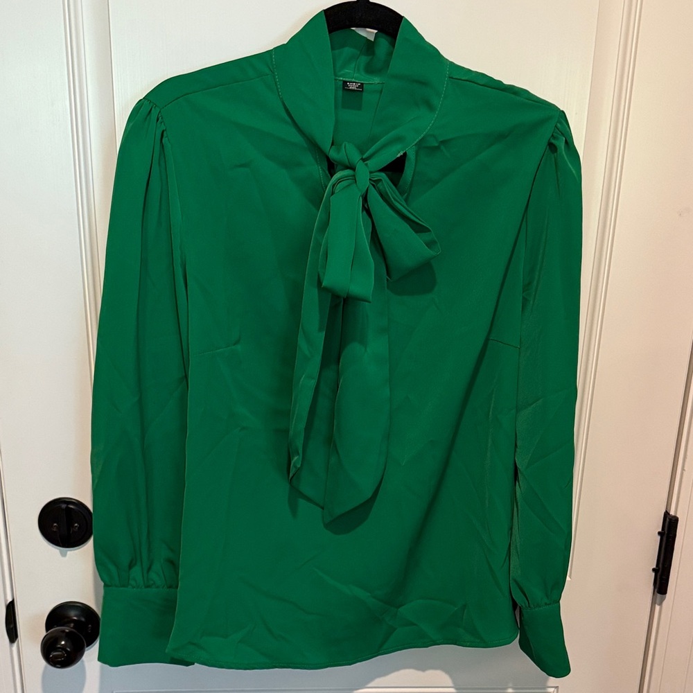 Vibrant Green Blouse with Bow